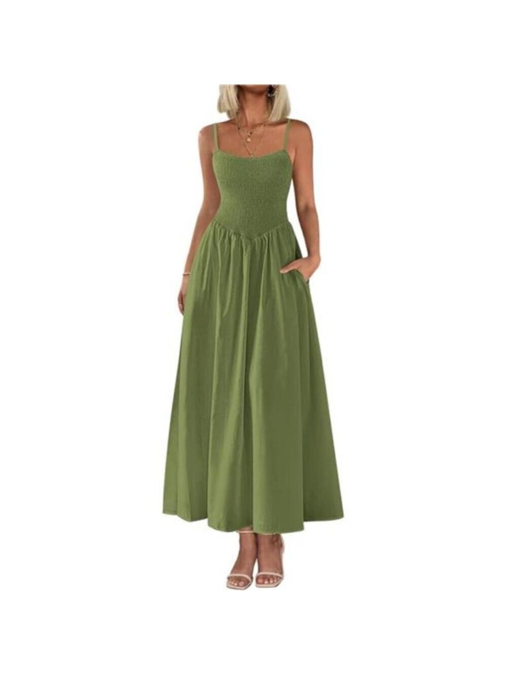 Women's Smocked Maxi Dress Summer Beach Casual Spaghetti Strap Long Flowy Dress